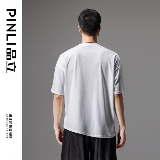 PINLI品立2024夏季新款拼接散边短袖T恤男士潮牌纯色百搭宽松体恤B242111067 商品图2