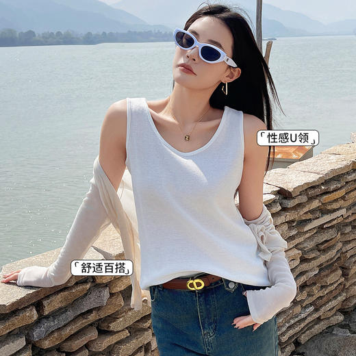 【华夫格美背吊带背心女 新款夏西装内搭打底衫】宽松无袖 外穿内搭上衣 商品图3
