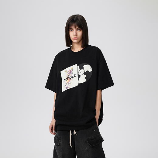 【2024SS新款】原创设计美式趣味碟片印花t恤圆领休闲五分短袖 商品图0