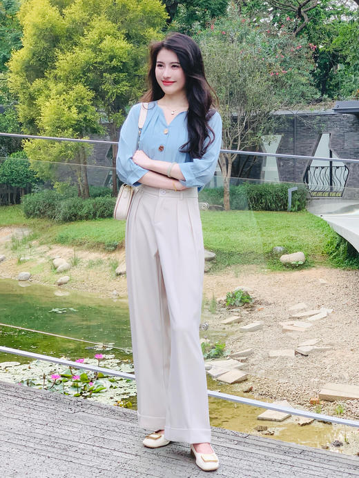 【百图lulu定制】【琥珀衬衫】法式气质  知性通勤  七分袖衬醋酸纤维 混纺 衫衬衣 商品图12