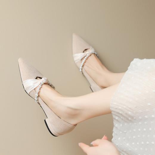 【预售5天】2024春夏新款低跟单鞋女法式串珠蝴蝶结尖头粗跟低帮鞋MY&185-43 商品图4