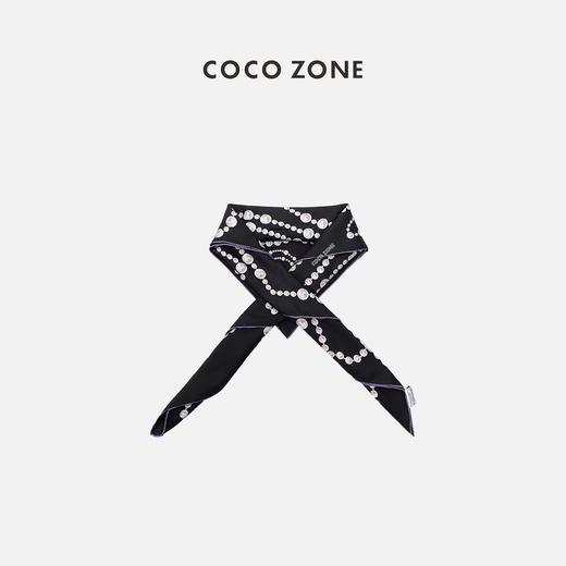 COCO ZONE100桑蚕丝设计感串珠印花丝巾气质小方巾CC2B0490 商品图0