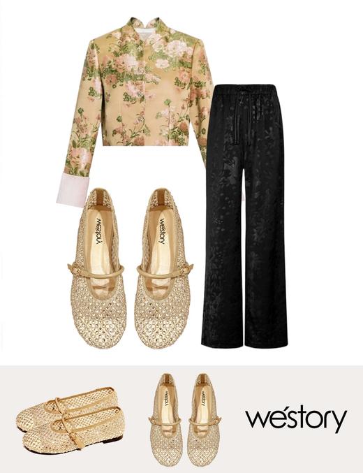 westory春季新款新中式国风鞋玛丽珍洞洞鞋W24AH57711 商品图6