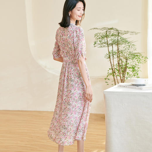 剩S/XL 米思阳2025夏季新款优雅知性碎花连衣裙V领收腰泡泡袖A字裙女0764 商品图2