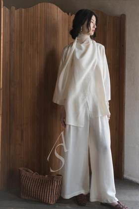 Cortana  象牙白CLAIRE真丝阔腿裤