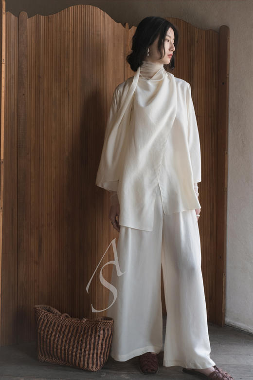 Cortana  象牙白CLAIRE真丝阔腿裤 商品图0