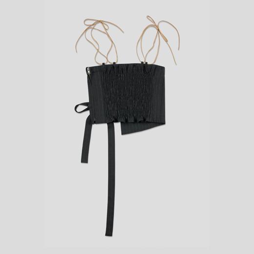 GOODBAI logo拼布绣条纹松紧吊带背心 商品图2