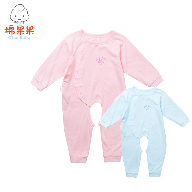 棉果果夏季男童女童内衣偏襟开裆连体衣连身衣哈衣M201721218225