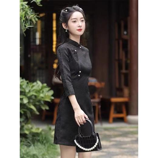AHM-9843新中式黑色旗袍裙夏季新款小个子年轻款复古改良古风连衣裙 商品图2