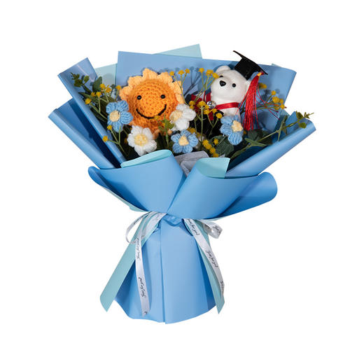 【毕业季丨一举夺魁 向日葵针织毛线】博士熊编织毕业季花束 中高考加油励志礼品 端午节母亲节 商品图3