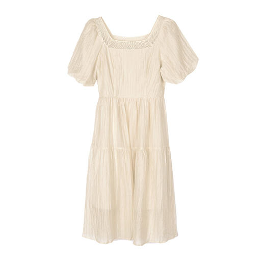 AHM-1971法式复古方领天丝夏季新款泡泡袖设计感收腰显瘦中长裙 商品图4