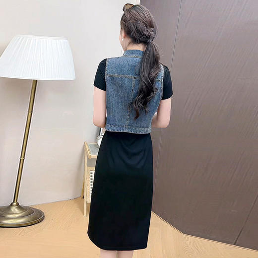 时尚内搭显瘦黑色短袖连衣裙，洋气牛仔马甲两件套QYM-YJ-24MD26-L 商品图3