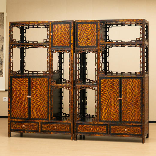 二十世纪 紫檀嵌湘妃竹博古柜（一对） 商品图4