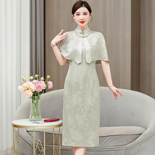 AHM-6815中国风复古改良旗袍裙夏季新款高级感气质优雅连衣裙披肩套装 商品图3