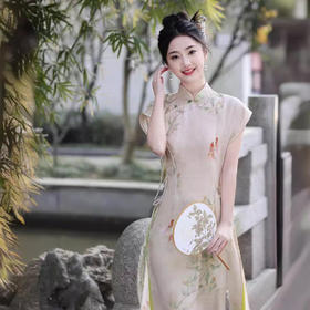 日常复古文艺修身，奥黛旗袍裙2件套可拆卸YMT-84014