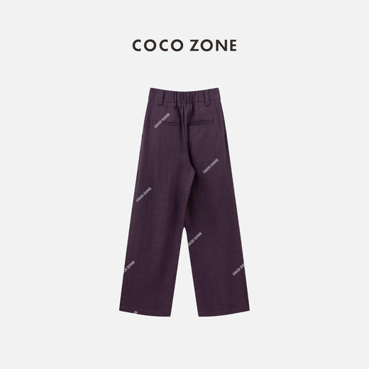 COCO ZONE100亚麻别致紫色休闲裤后松紧腰百搭直筒裤子CC1A0592 商品图1