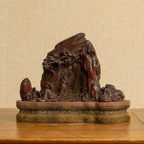 清 沉香木雕山水人物山子摆件