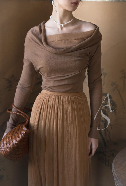 Cortana  淡草绿/杏色Aurora细褶真丝半裙 商品图4