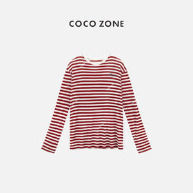 COCO ZONE夏季拼色条纹圆领长袖针织衫百搭休闲套头上衣CC2B0604