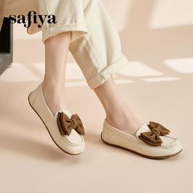 Safiya/索菲娅2023新款春夏浅口低跟真皮蝴蝶结平底休闲单鞋SF31112435