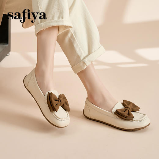 Safiya/索菲娅2023新款春夏浅口低跟真皮蝴蝶结平底休闲单鞋SF31112435 商品图0