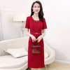 QYM8932假两件中长款洋气红色礼服裙夏款通勤优雅显瘦修身时尚连衣裙 商品缩略图0