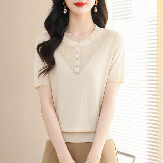 CC夏季妈妈针织衫体恤短款上衣2024新款洋气镂空薄款冰丝短袖t恤衫 商品图2