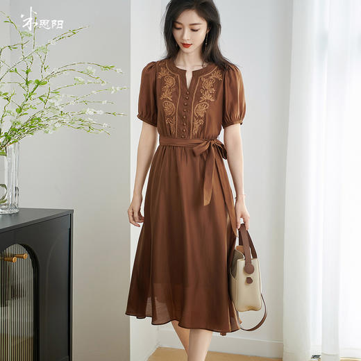 米思阳2025夏季新款优雅气质莱赛尔国风连衣裙刺绣设计感裙子0825 商品图0