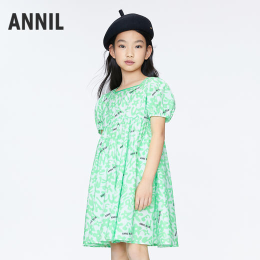 女童甜美印花裙短袖连衣裙裙子BLUE新款安奈儿童装实体店同款AG423827 商品图0