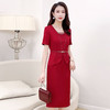 QYM8932假两件中长款洋气红色礼服裙夏款通勤优雅显瘦修身时尚连衣裙 商品缩略图2