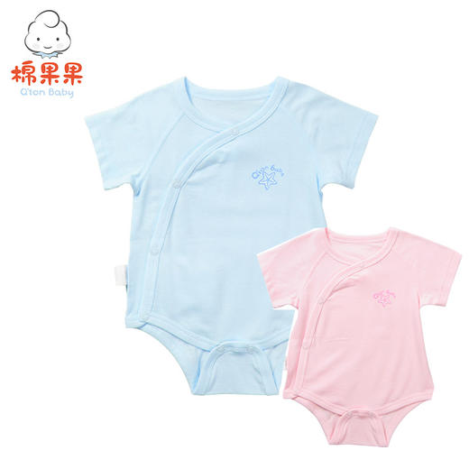 棉果果夏季男童女童内衣短袖偏襟三角连体衣连身衣哈衣M201710218224 商品图0