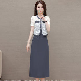 QYM-MYA465夏款长款简约修身时尚内搭背心裙短款洋气轻薄短袖外披两件套