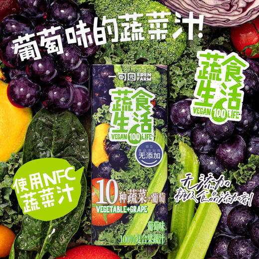 一甸园 蔬食生活100%复合果蔬汁（葡萄味）200ml*10 商品图3