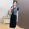 时尚内搭显瘦黑色短袖连衣裙，洋气牛仔马甲两件套QYM-YJ-24MD26-L 商品缩略图1