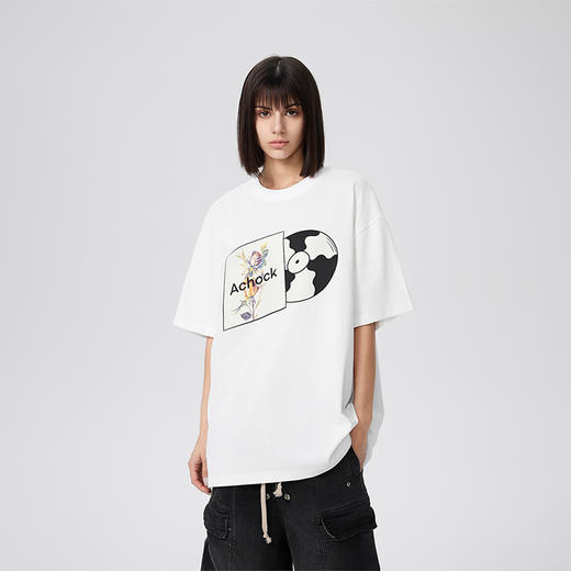 【2024SS新款】原创设计美式趣味碟片印花t恤圆领休闲五分短袖 商品图1