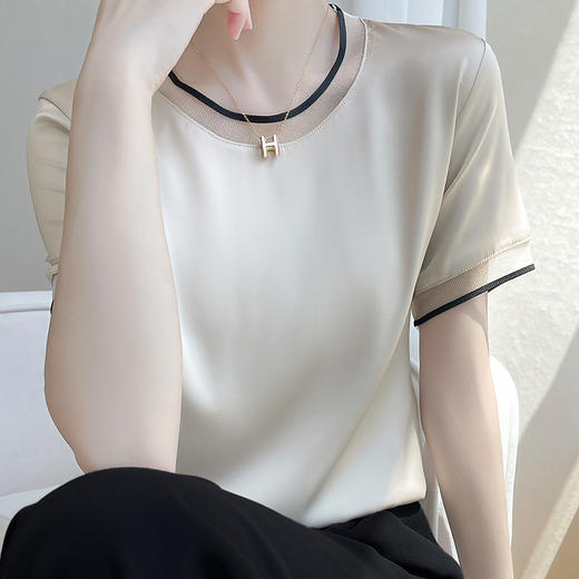 【买2立减20元！轻奢绸缎质感清凉T恤 贵一点 真的不一样】 丝滑到骨子里 清凉舒适 垂感倍佳 有质量有分量 清凉透气 上身显瘦 优雅气质显贵时尚 商品图3