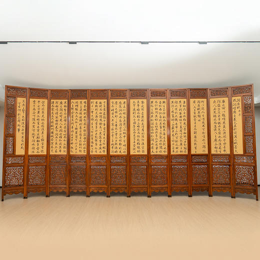 二十世纪 红木透雕螭龙捧寿十二扇大围屏 商品图4