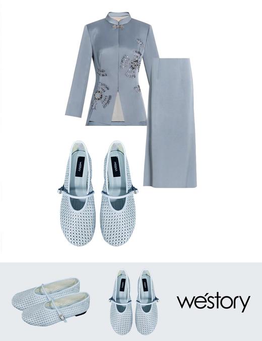 westory春季新款新中式国风鞋玛丽珍洞洞鞋W24AH57721 商品图6