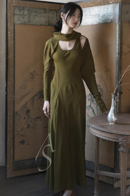 Cortana  苔绿色Georgia夹克式真丝连肩短外套 商品图2