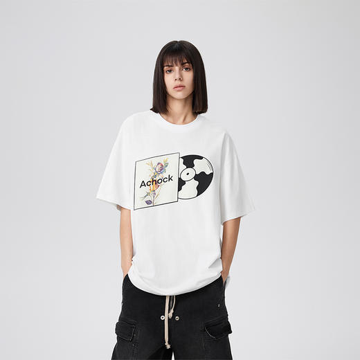 【2024SS新款】原创设计美式趣味碟片印花t恤圆领休闲五分短袖 商品图2