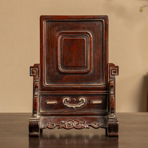 清 红木嵌玉透雕鹿衔灵芝插屏 商品图1