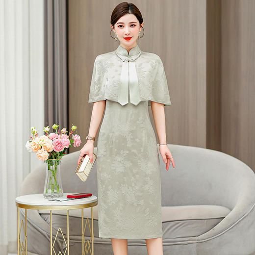 AHM-6815中国风复古改良旗袍裙夏季新款高级感气质优雅连衣裙披肩套装 商品图0