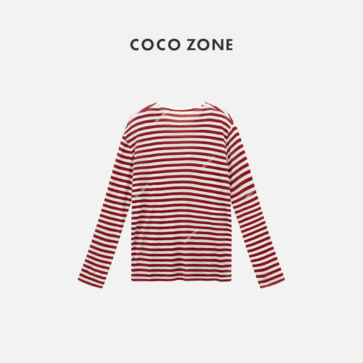 COCO ZONE夏季拼色条纹圆领长袖针织衫百搭休闲套头上衣CC2B0604 商品图1