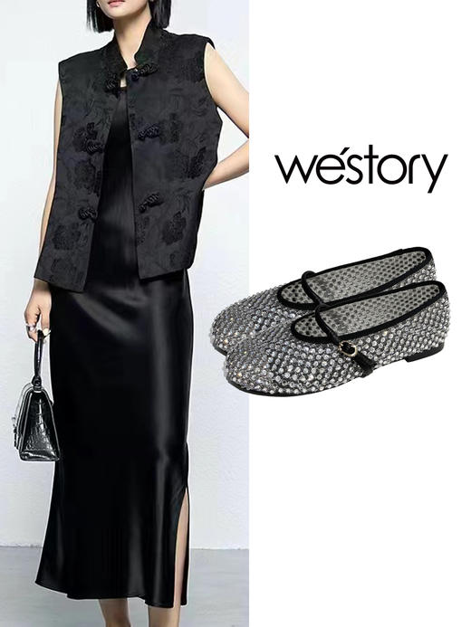 westory春季新款新中式国风鞋玛丽珍洞洞鞋W24AH57711 商品图7