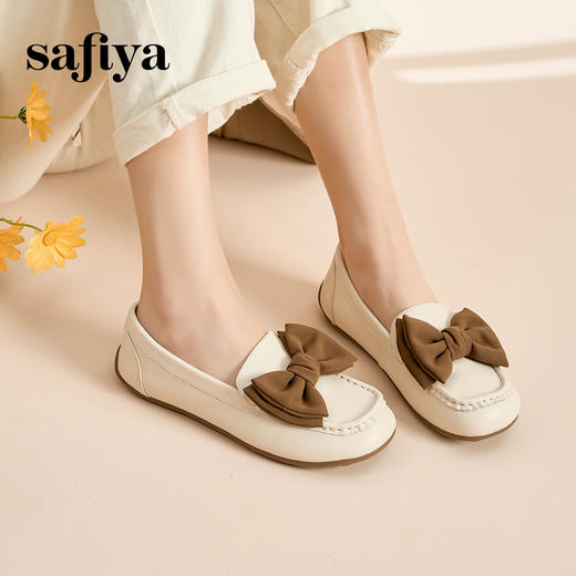 Safiya/索菲娅2023新款春夏浅口低跟真皮蝴蝶结平底休闲单鞋SF31112435 商品图1