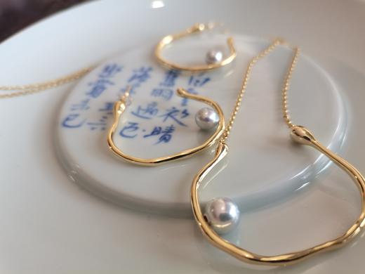 海水珍珠真多麻金属设计款项链~耳饰~戒指 商品图1