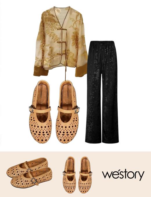 westory平跟单鞋新中式国风鞋玛丽珍洞洞鞋W24AH57681 商品图6