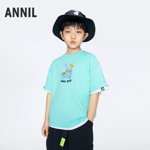 男童趣味全棉短袖T恤BLUE新款安奈儿童装实体店同款AB421835 商品图1