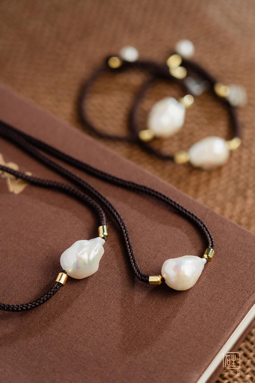 天然巴洛克珍珠咖啡绳项链+手链 商品图0