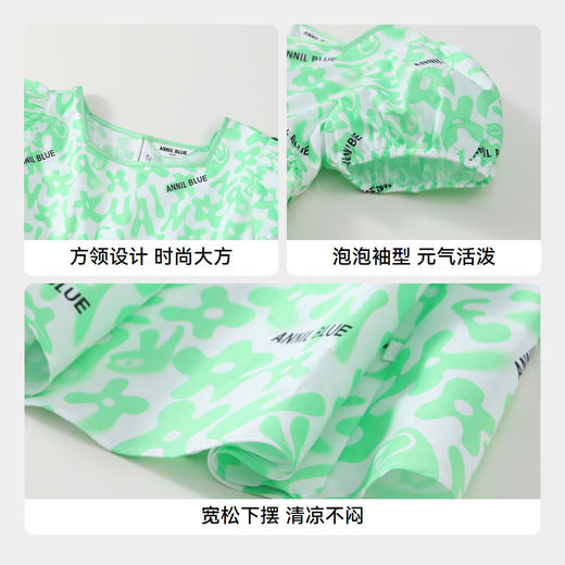 女童甜美印花裙短袖连衣裙裙子BLUE新款安奈儿童装实体店同款AG423827 商品图4
